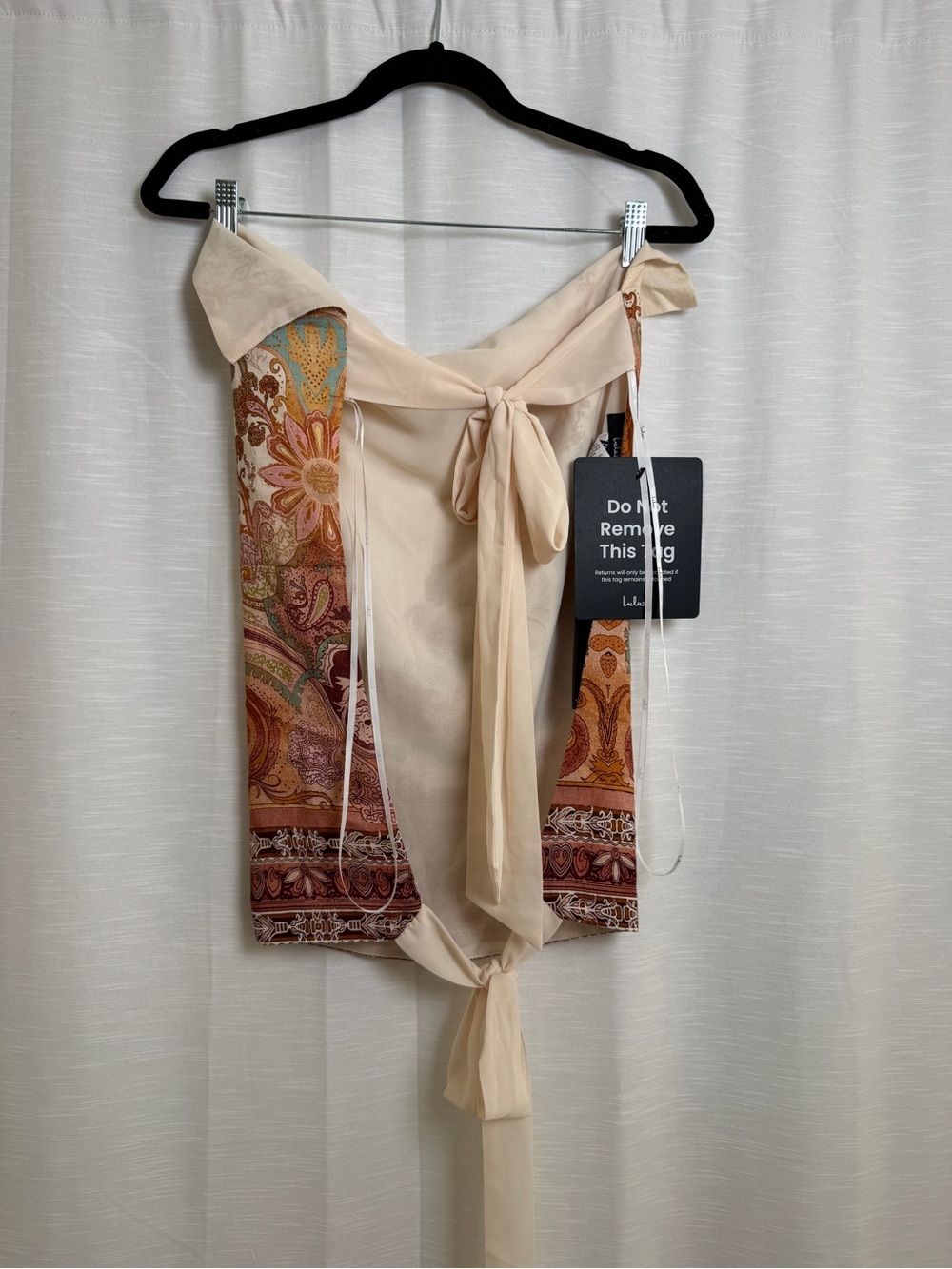 Lulus Paisley Print Cowl Neck Halter Tie Back Top Cream | NWT Size XS - Picture 11 of 15